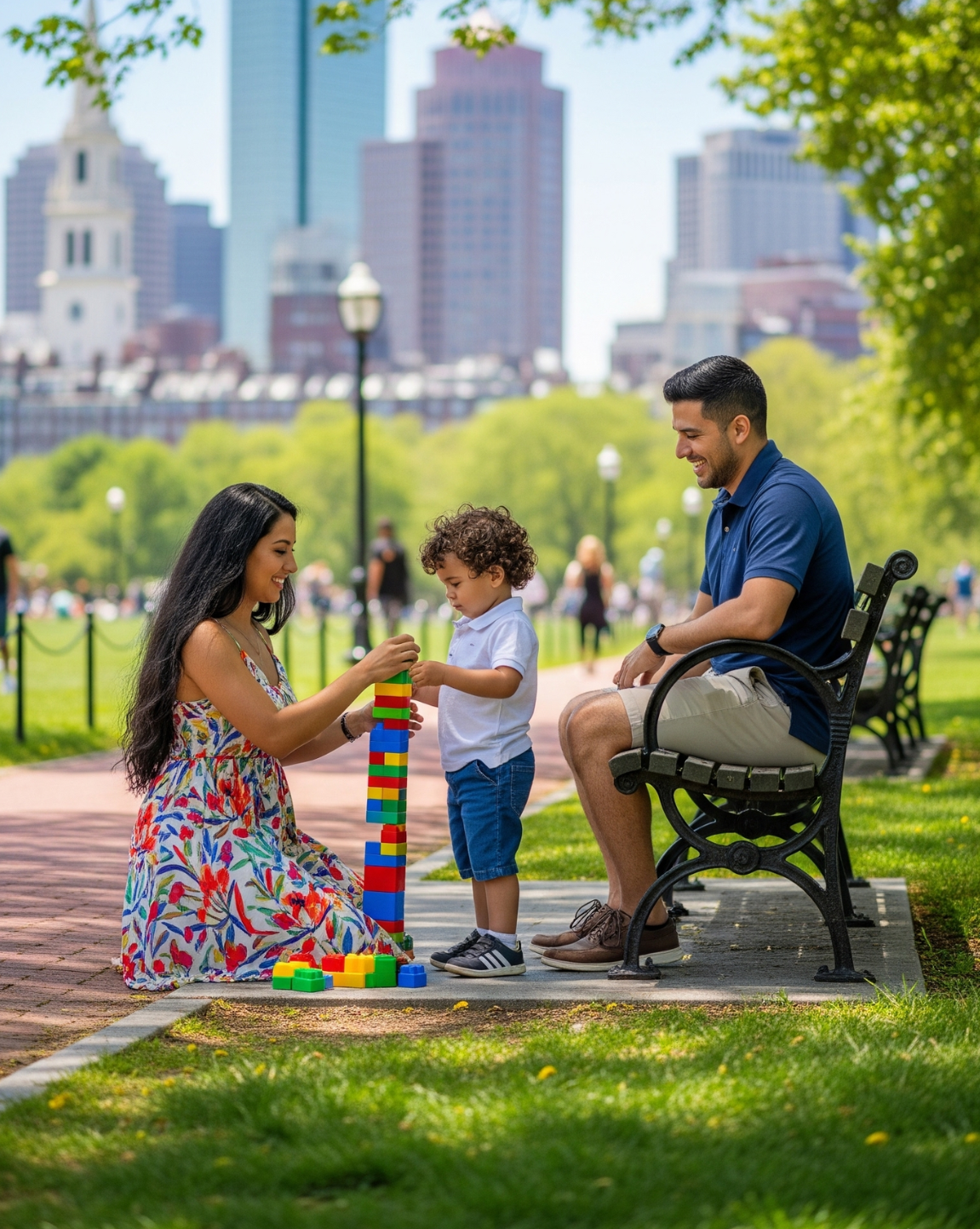couple at the park playing with their child